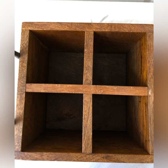 Rustic Look Wooden Compartment Box With Metal Handles - Picture 5 of 7